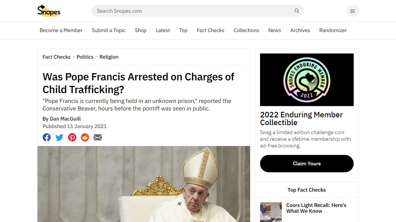 Was Pope Francis Arrested on Charges of Child Trafficking?