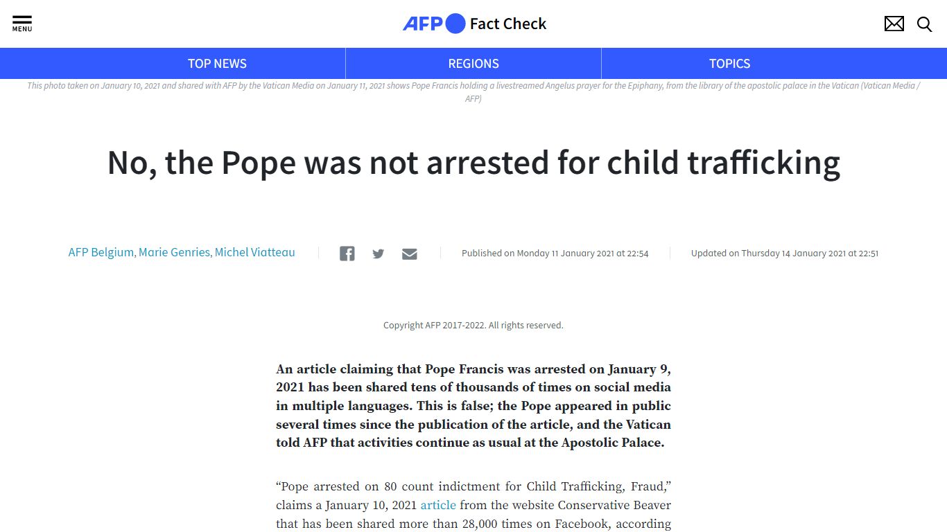 No, the Pope was not arrested for child trafficking | Fact Check