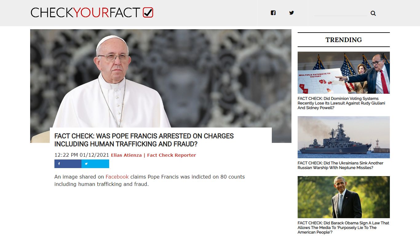 FACT CHECK: Was Pope Francis Arrested On Charges Including Human ...