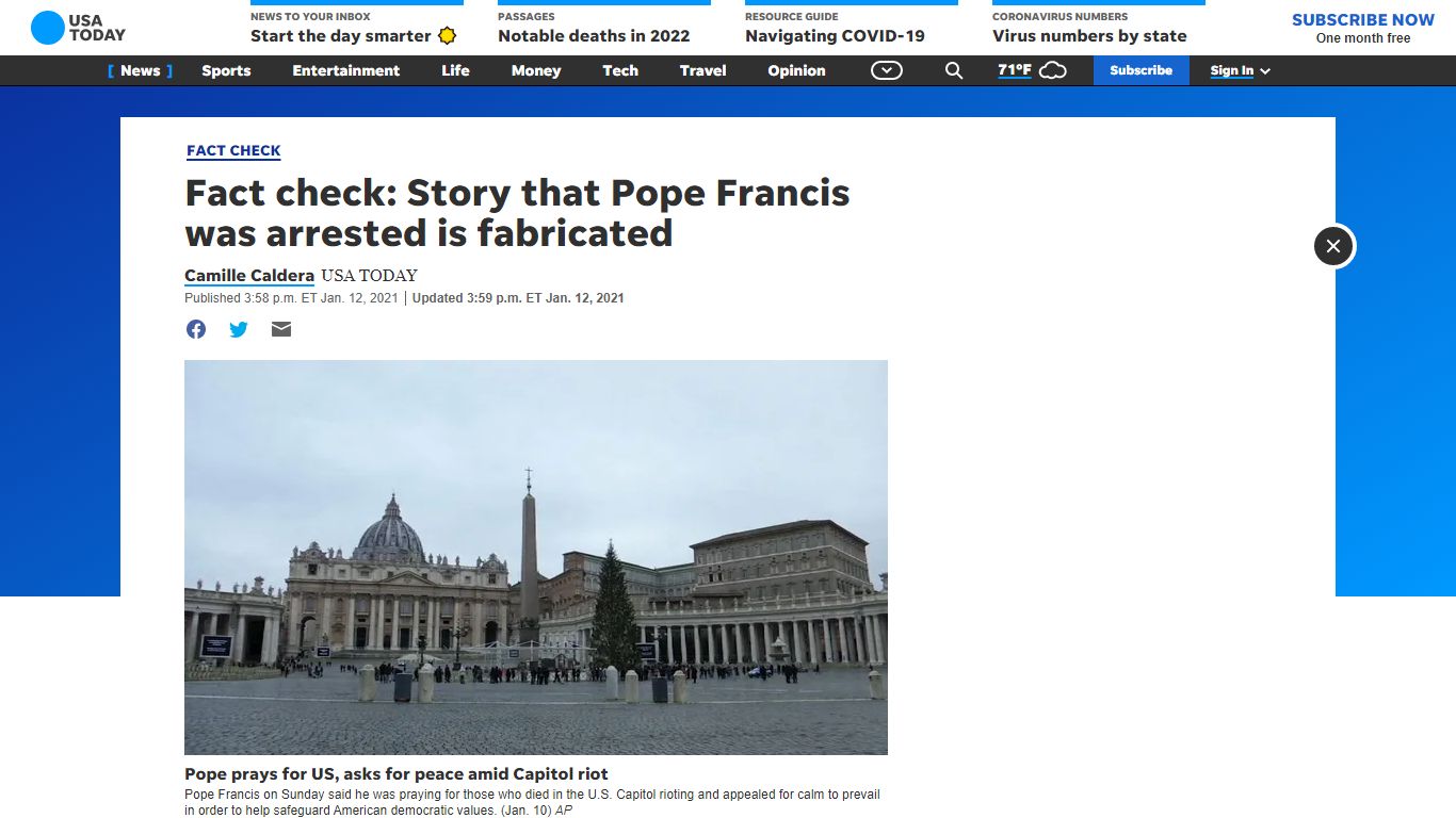 Fact check: Pope Francis was not arrested; story is fabricated - USA TODAY